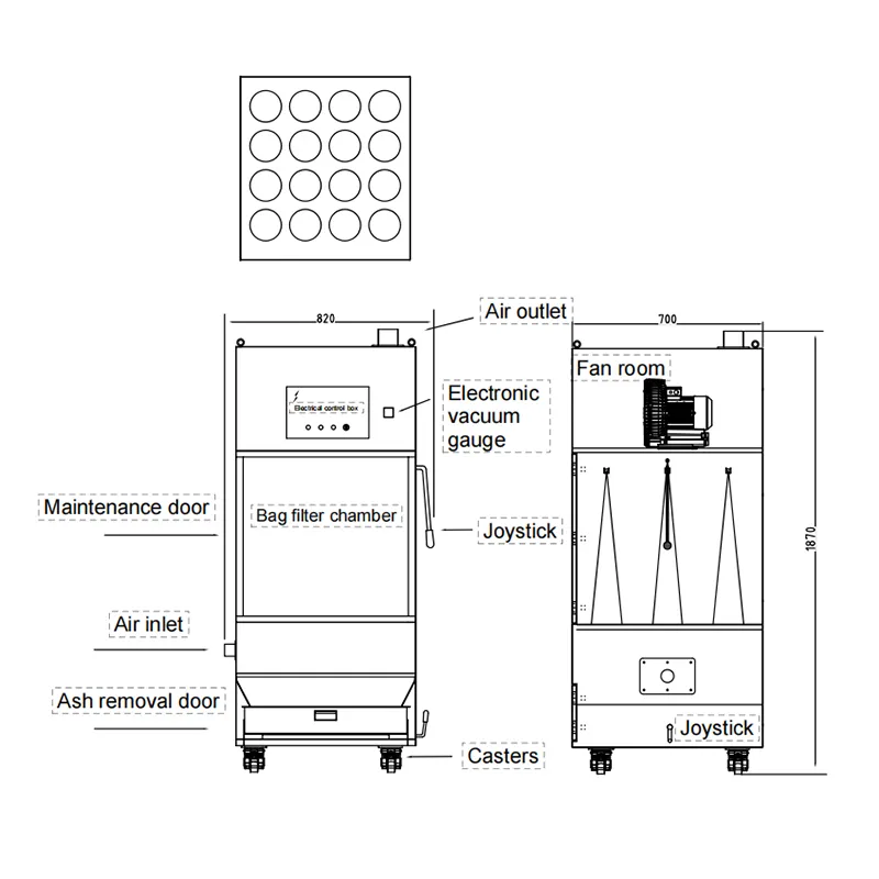 ZM-JN4P (3KW) 3.0KW High-Negative-Pressure Bag Filter Dust Collector (Manual Crank Model)