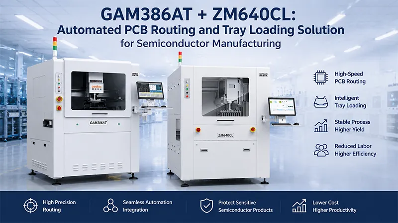 GAM386AT + ZM640CL Automated PCB Routing and Tray Loading Solution for Semiconductor Manufacturing