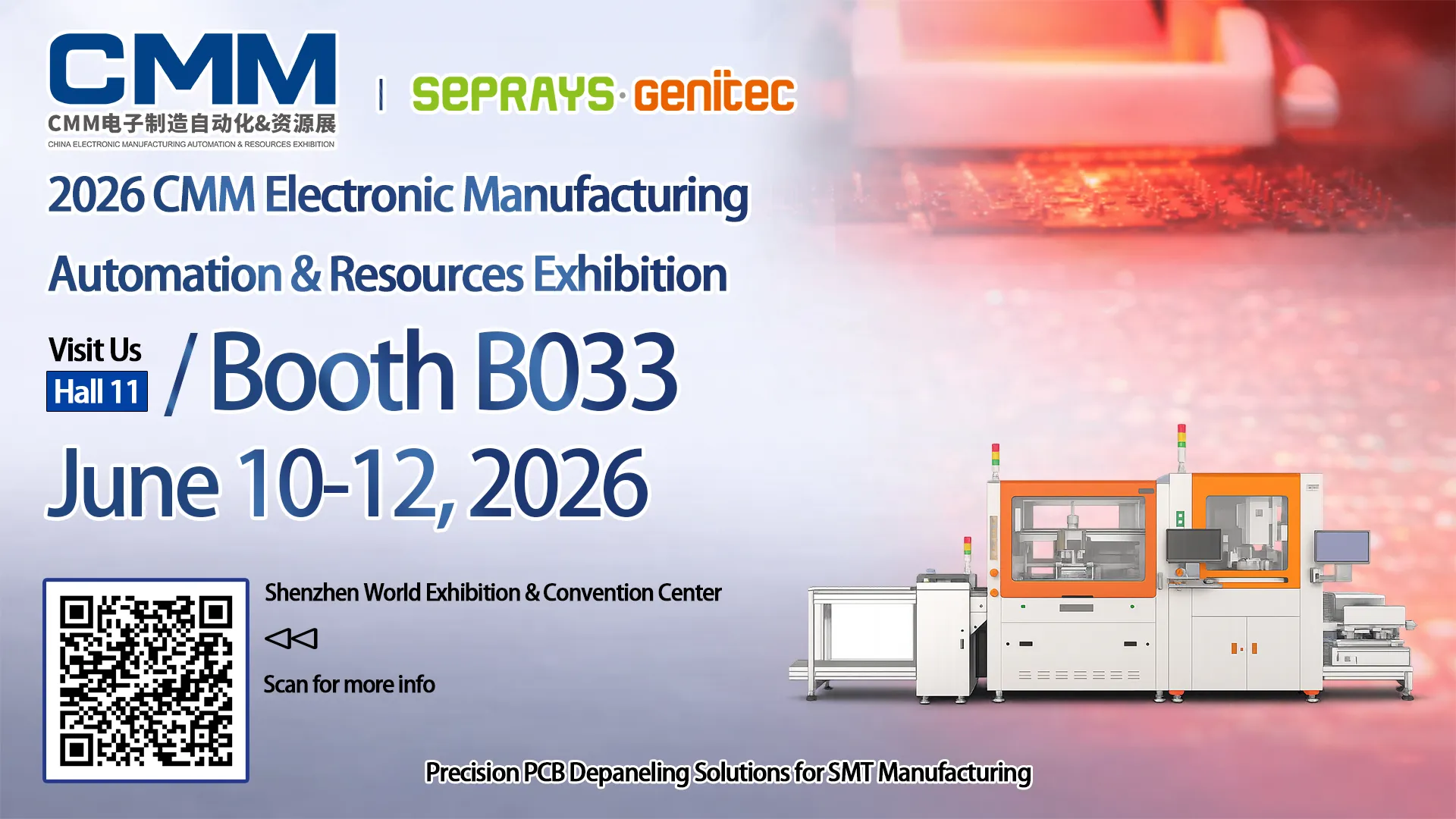 SEPRAYS & Genitec to Showcase Precision PCB Depaneling Solutions at CMM 2026 Shenzhen
